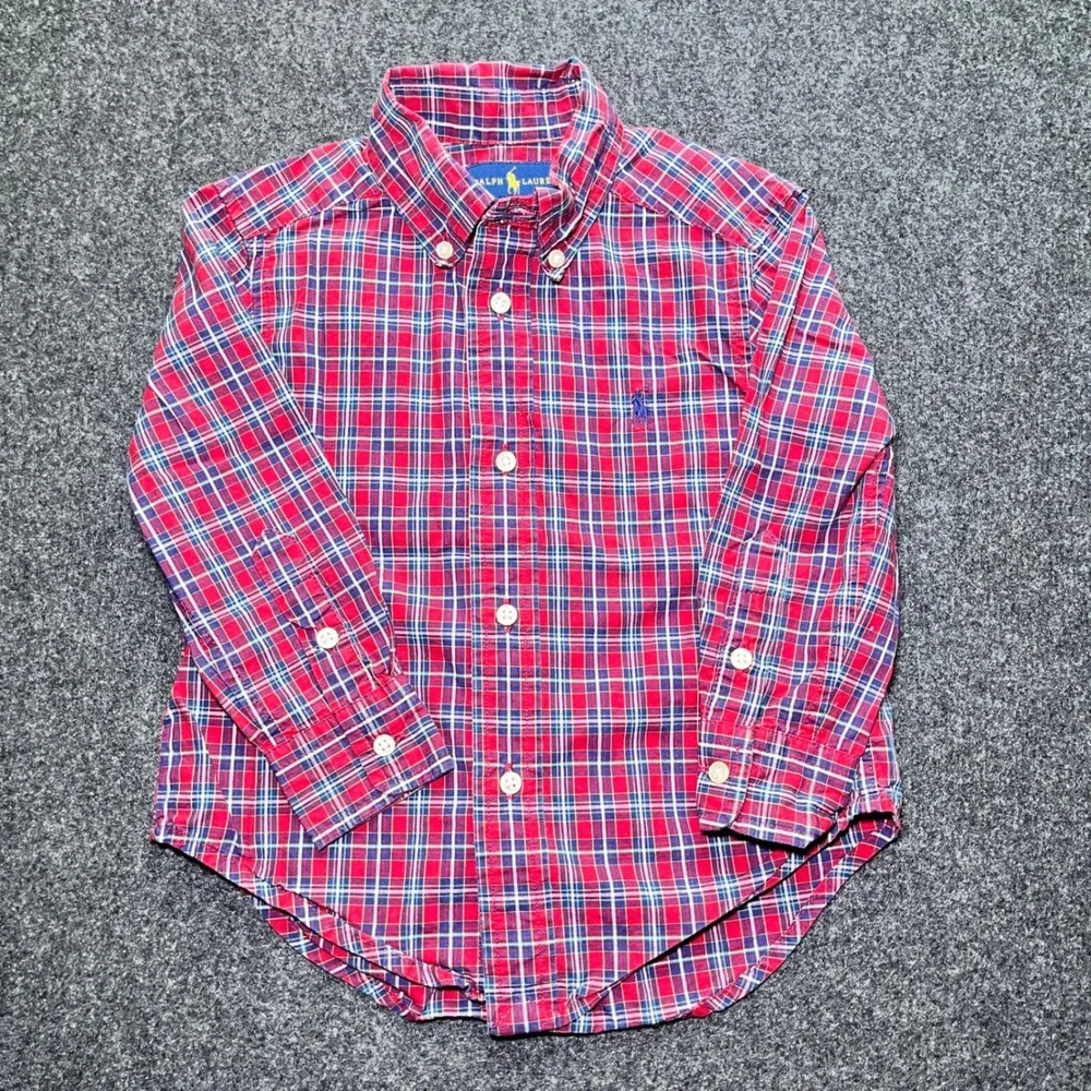 Ralph Lauren Button Down Shirt Toddler 2T Red Plaid Long Sleeve Polo